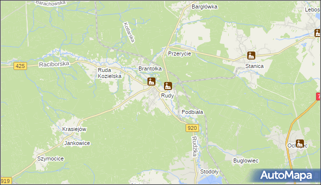 mapa Rudy gmina Kuźnia Raciborska, Rudy gmina Kuźnia Raciborska na mapie Targeo