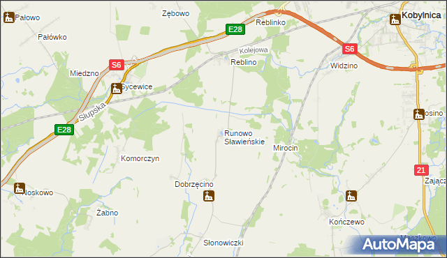 mapa Runowo Sławieńskie, Runowo Sławieńskie na mapie Targeo