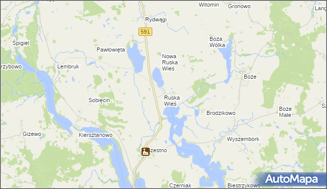 mapa Ruska Wieś gmina Mrągowo, Ruska Wieś gmina Mrągowo na mapie Targeo