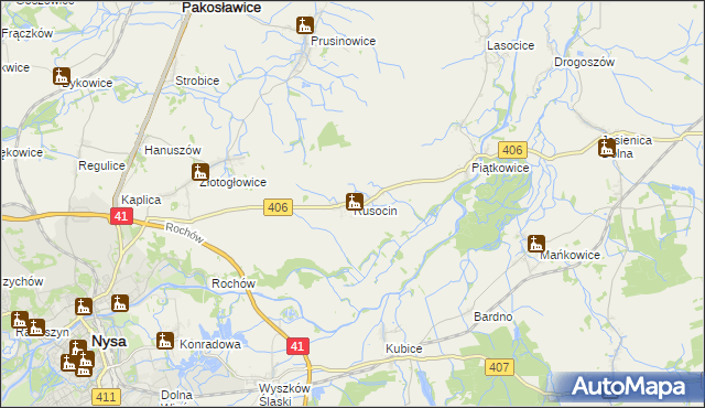 mapa Rusocin gmina Nysa, Rusocin gmina Nysa na mapie Targeo