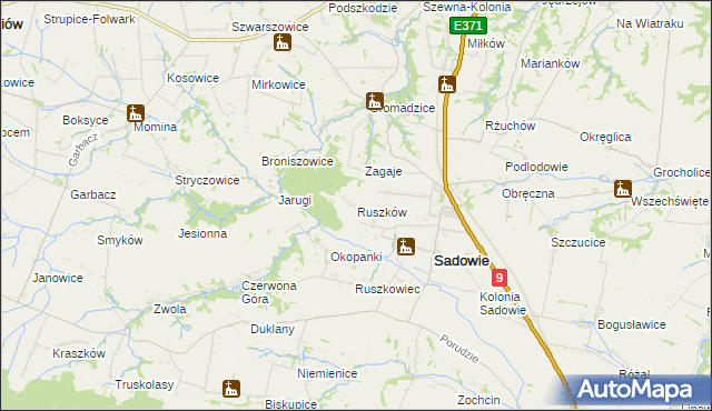 mapa Ruszków gmina Sadowie, Ruszków gmina Sadowie na mapie Targeo