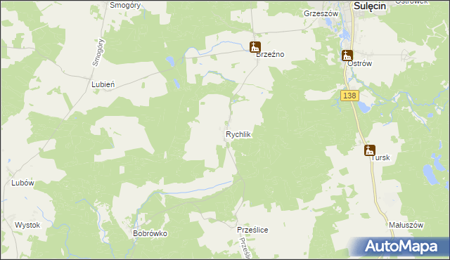 mapa Rychlik gmina Sulęcin, Rychlik gmina Sulęcin na mapie Targeo