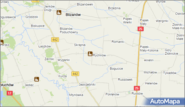 mapa Rychnów gmina Blizanów, Rychnów gmina Blizanów na mapie Targeo