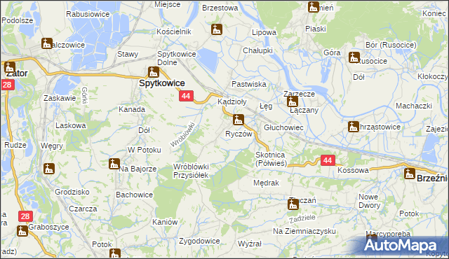 mapa Ryczów gmina Spytkowice, Ryczów gmina Spytkowice na mapie Targeo