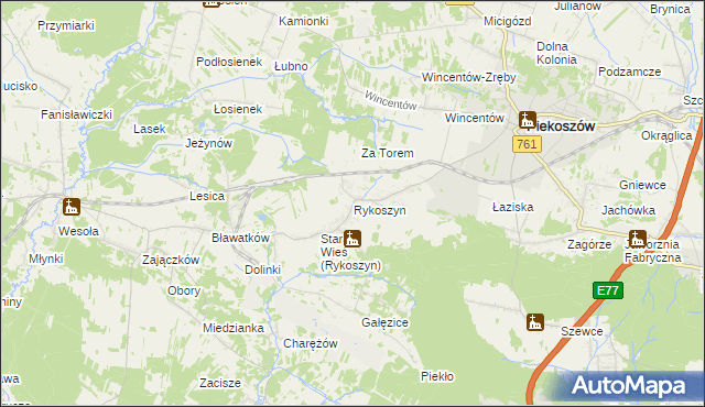 mapa Rykoszyn, Rykoszyn na mapie Targeo