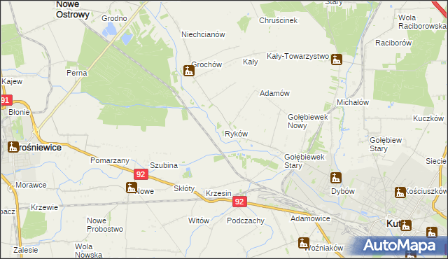 mapa Ryków gmina Kutno, Ryków gmina Kutno na mapie Targeo