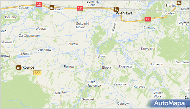 mapa Ryków gmina Wieniawa, Ryków gmina Wieniawa na mapie Targeo