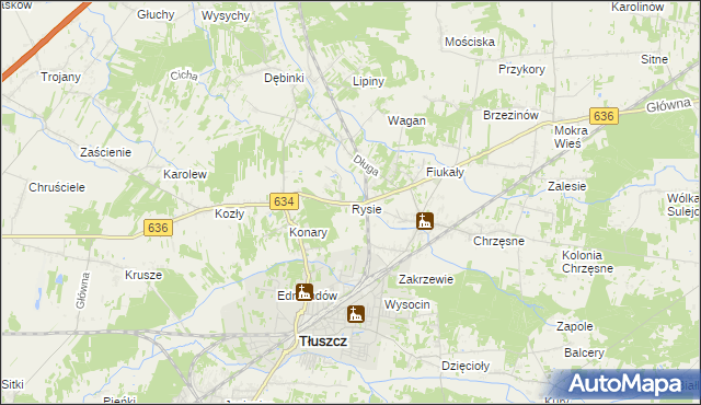 mapa Rysie gmina Tłuszcz, Rysie gmina Tłuszcz na mapie Targeo