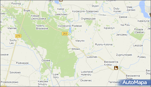 mapa Rysiny gmina Kłodawa, Rysiny gmina Kłodawa na mapie Targeo