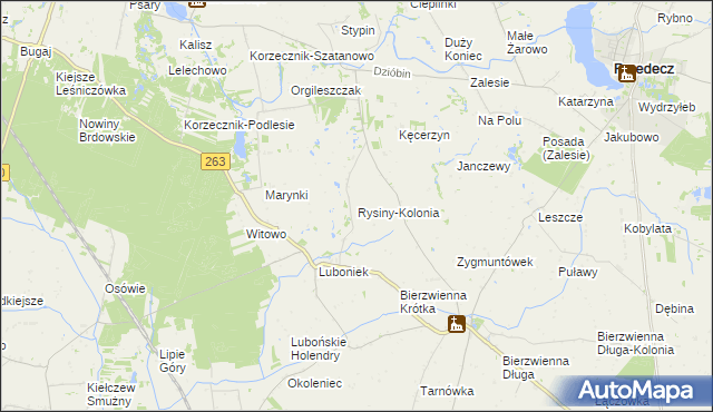 mapa Rysiny-Kolonia, Rysiny-Kolonia na mapie Targeo