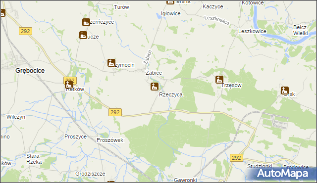 mapa Rzeczyca gmina Grębocice, Rzeczyca gmina Grębocice na mapie Targeo