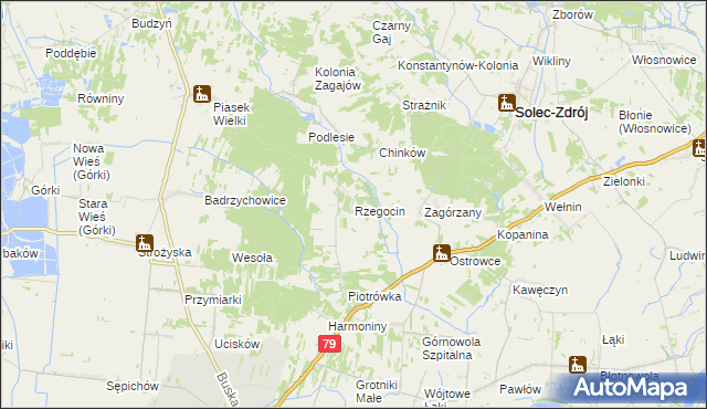 mapa Rzegocin gmina Nowy Korczyn, Rzegocin gmina Nowy Korczyn na mapie Targeo