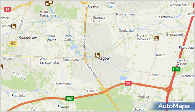 mapa Rzgów powiat łódzki wschodni, Rzgów powiat łódzki wschodni na mapie Targeo