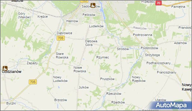 mapa Rzymiec gmina Skierniewice, Rzymiec gmina Skierniewice na mapie Targeo