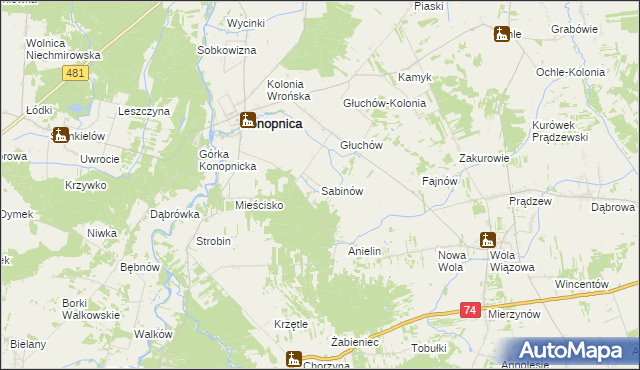 mapa Sabinów gmina Konopnica, Sabinów gmina Konopnica na mapie Targeo