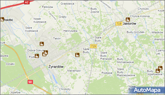 mapa Sade Budy, Sade Budy na mapie Targeo