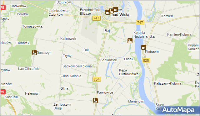 mapa Sadkowice gmina Solec nad Wisłą, Sadkowice gmina Solec nad Wisłą na mapie Targeo