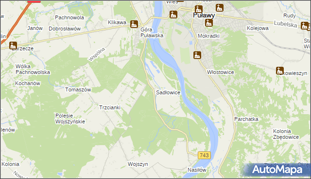 mapa Sadłowice gmina Puławy, Sadłowice gmina Puławy na mapie Targeo