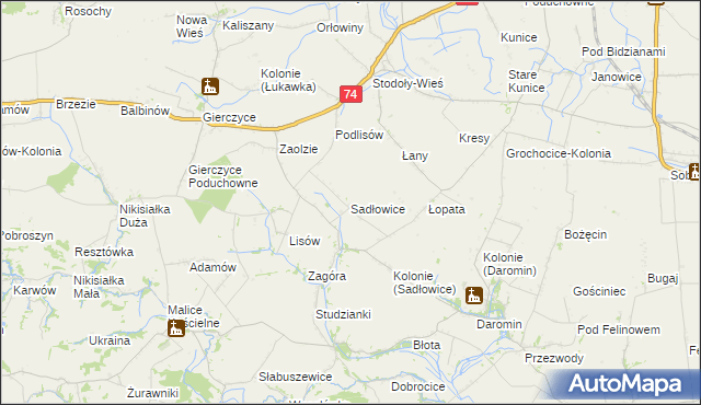 mapa Sadłowice gmina Wojciechowice, Sadłowice gmina Wojciechowice na mapie Targeo