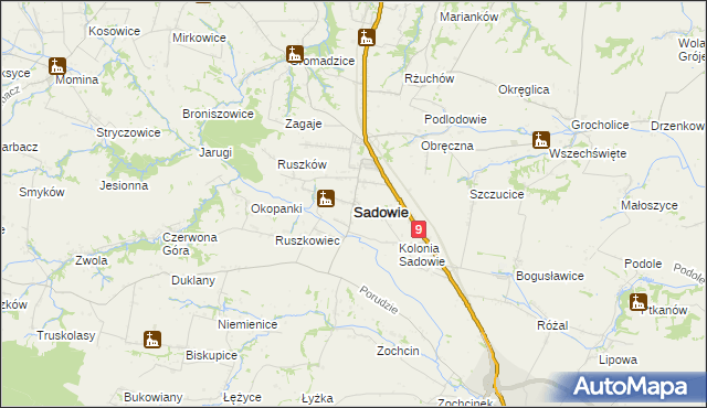 mapa Sadowie powiat opatowski, Sadowie powiat opatowski na mapie Targeo