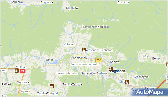 mapa Samsonów-Piechotne, Samsonów-Piechotne na mapie Targeo