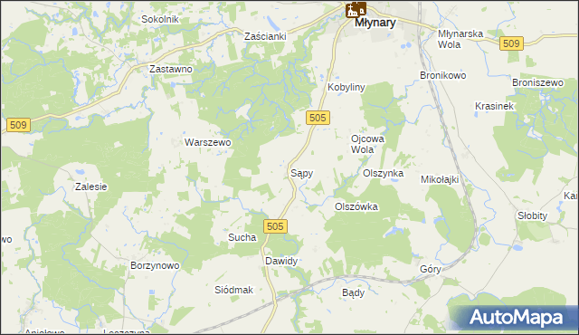 mapa Sąpy gmina Młynary, Sąpy gmina Młynary na mapie Targeo