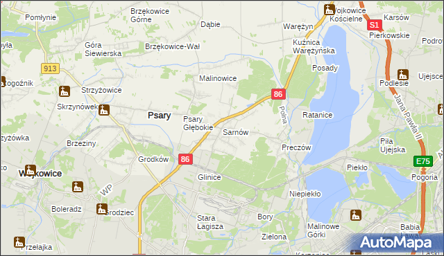 mapa Sarnów gmina Psary, Sarnów gmina Psary na mapie Targeo