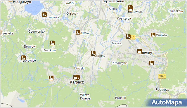 mapa Ściegny, Ściegny na mapie Targeo