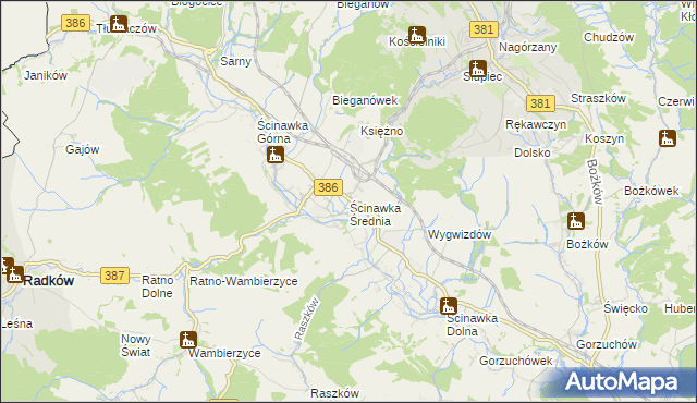 mapa Ścinawka Średnia, Ścinawka Średnia na mapie Targeo