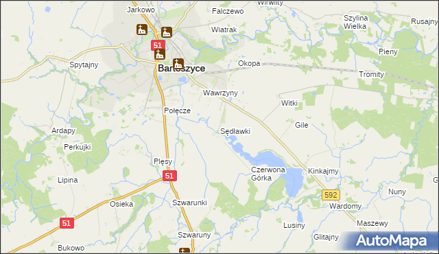 mapa Sędławki, Sędławki na mapie Targeo