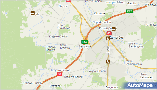 mapa Sędziwuje, Sędziwuje na mapie Targeo