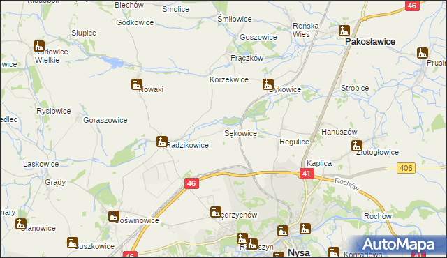 mapa Sękowice gmina Nysa, Sękowice gmina Nysa na mapie Targeo