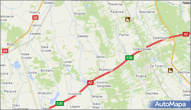 mapa Seroki gmina Łyszkowice, Seroki gmina Łyszkowice na mapie Targeo