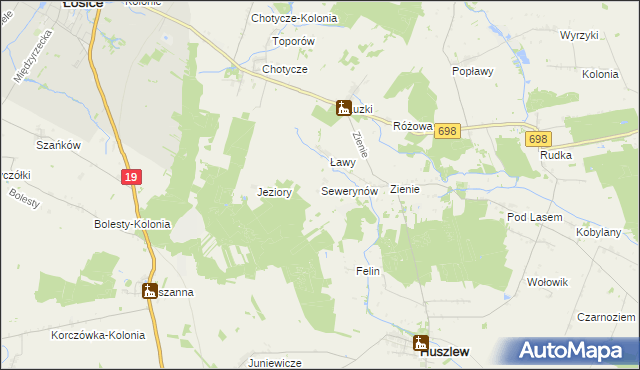 mapa Sewerynów gmina Huszlew, Sewerynów gmina Huszlew na mapie Targeo