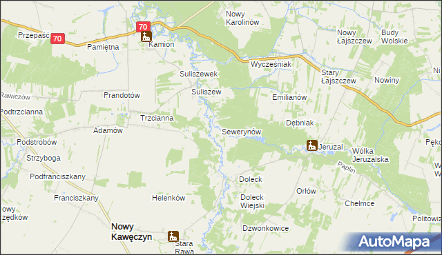 mapa Sewerynów gmina Nowy Kawęczyn, Sewerynów gmina Nowy Kawęczyn na mapie Targeo