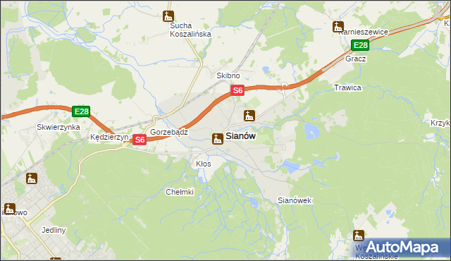 mapa Sianów, Sianów na mapie Targeo