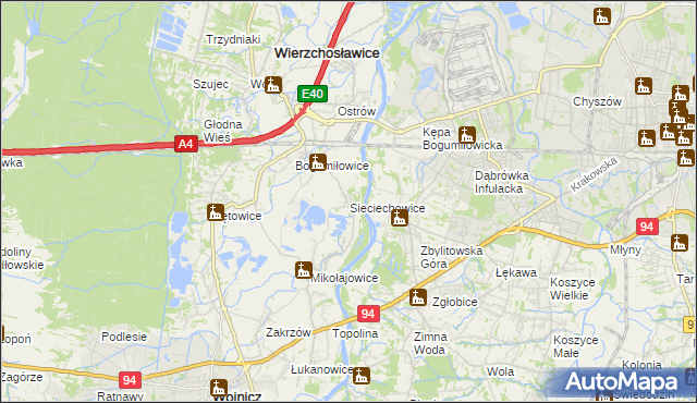 mapa Sieciechowice gmina Wierzchosławice, Sieciechowice gmina Wierzchosławice na mapie Targeo