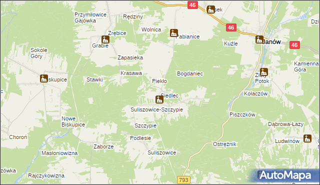 mapa Siedlec gmina Janów, Siedlec gmina Janów na mapie Targeo