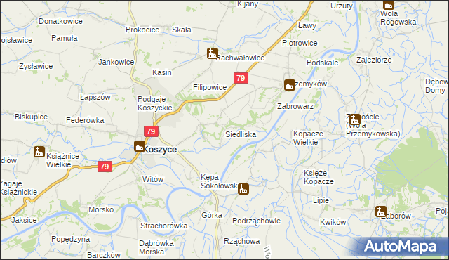 mapa Siedliska gmina Koszyce, Siedliska gmina Koszyce na mapie Targeo