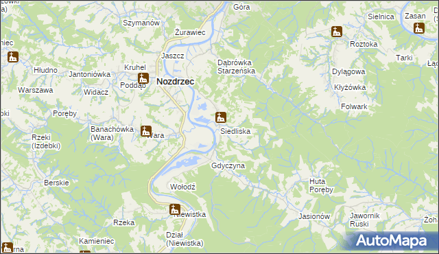 mapa Siedliska gmina Nozdrzec, Siedliska gmina Nozdrzec na mapie Targeo