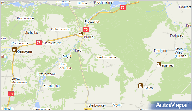 mapa Siedliszowice gmina Kroczyce, Siedliszowice gmina Kroczyce na mapie Targeo