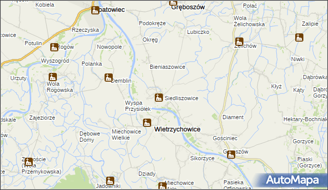 mapa Siedliszowice gmina Żabno, Siedliszowice gmina Żabno na mapie Targeo
