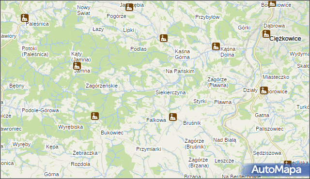 mapa Siekierczyna gmina Ciężkowice, Siekierczyna gmina Ciężkowice na mapie Targeo