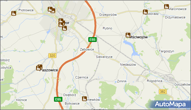 mapa Siekierzyce, Siekierzyce na mapie Targeo