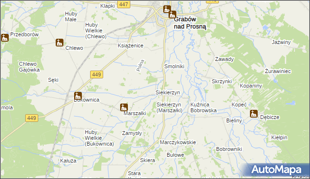 mapa Siekierzyn gmina Grabów nad Prosną, Siekierzyn gmina Grabów nad Prosną na mapie Targeo