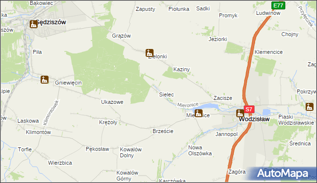 mapa Sielec gmina Wodzisław, Sielec gmina Wodzisław na mapie Targeo