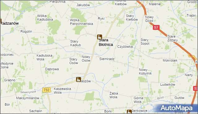 mapa Siemiradz gmina Stara Błotnica, Siemiradz gmina Stara Błotnica na mapie Targeo