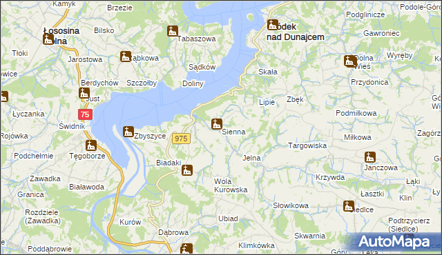 mapa Sienna gmina Gródek nad Dunajcem, Sienna gmina Gródek nad Dunajcem na mapie Targeo