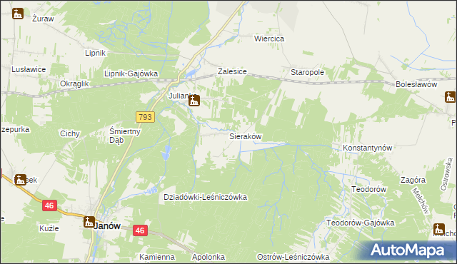 mapa Sieraków gmina Przyrów, Sieraków gmina Przyrów na mapie Targeo