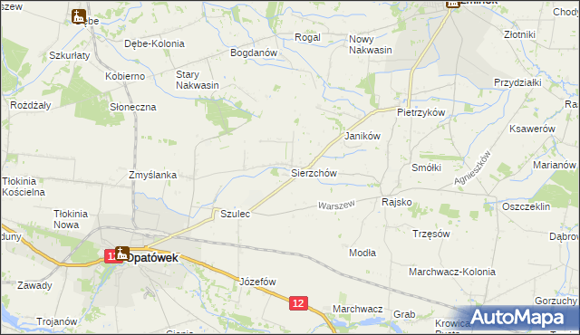 mapa Sierzchów gmina Opatówek, Sierzchów gmina Opatówek na mapie Targeo